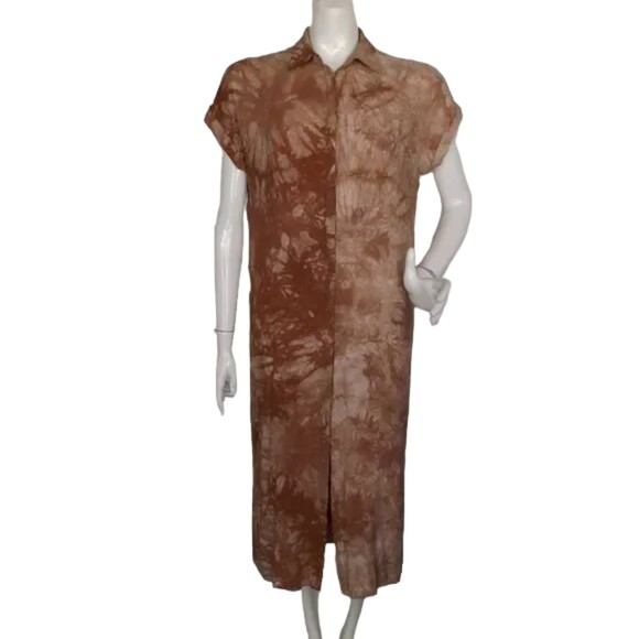 LULUS Shirt Dress, XS, Rust Brown Tie-dye, Short sleeve, button front, Rayon - Picture 1 of 14